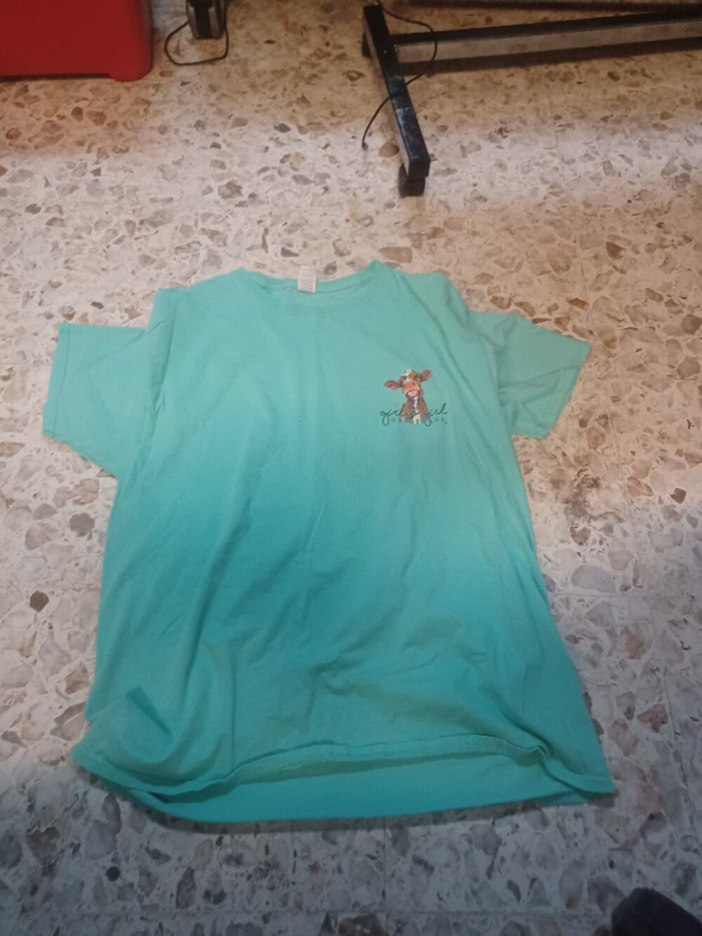 Girlie Girl Originals Women's Short Sleeve Tee Cattle Theme L Light Green/Teal
